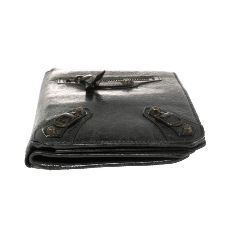 Pre Owned Balenciaga Dark Green Leather Motocross Classic Organizer Wallet