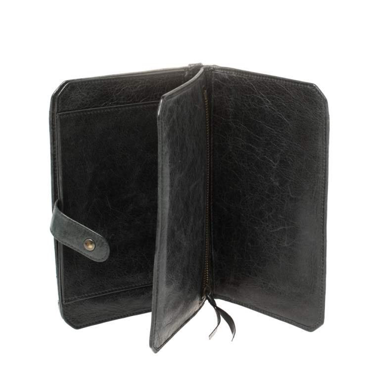 Pre Owned Balenciaga Dark Green Leather Motocross Classic Organizer Wallet