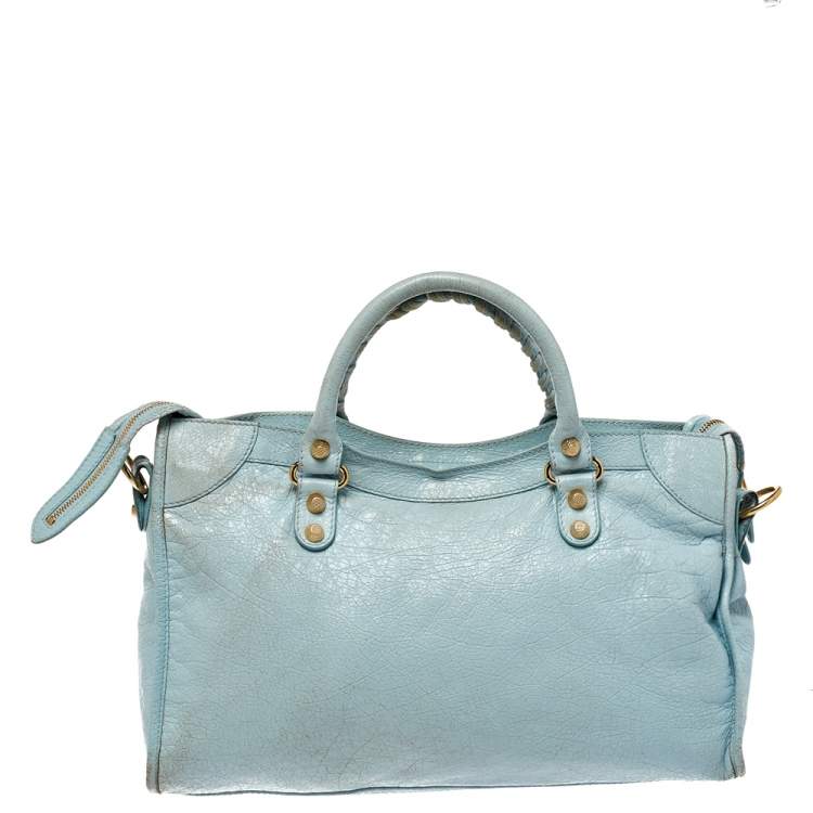 Pre Owned Balenciaga Turquoise Leather RH City Tote