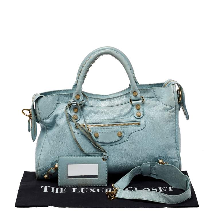 Pre Owned Balenciaga Turquoise Leather RH City Tote