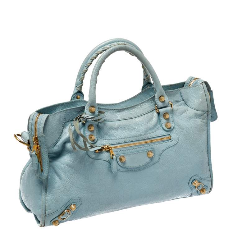 Pre Owned Balenciaga Turquoise Leather RH City Tote