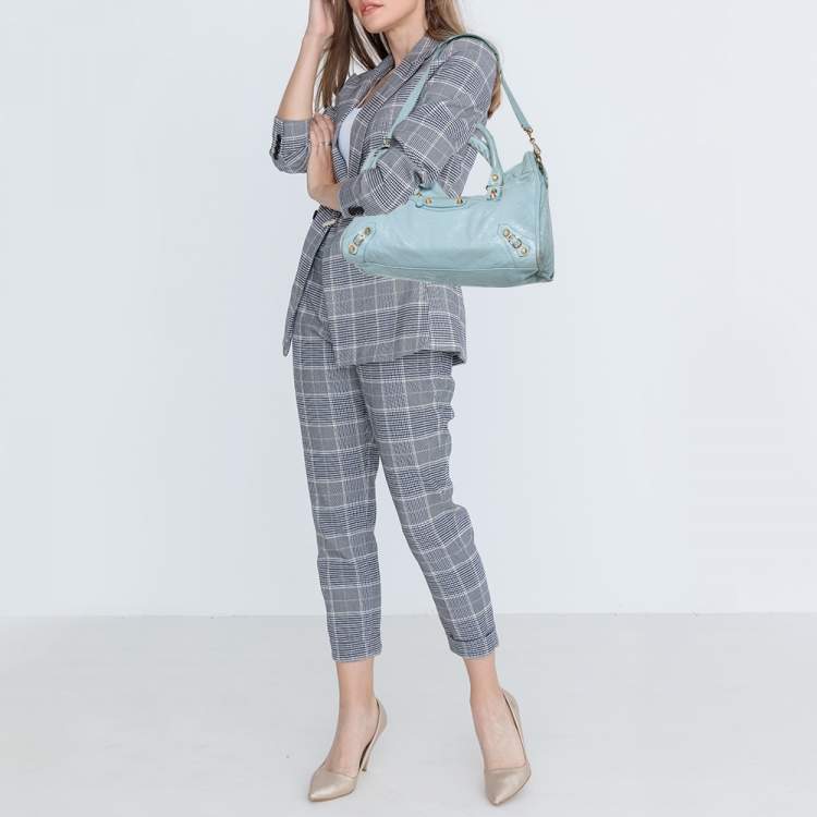 Pre Owned Balenciaga Turquoise Leather RH City Tote