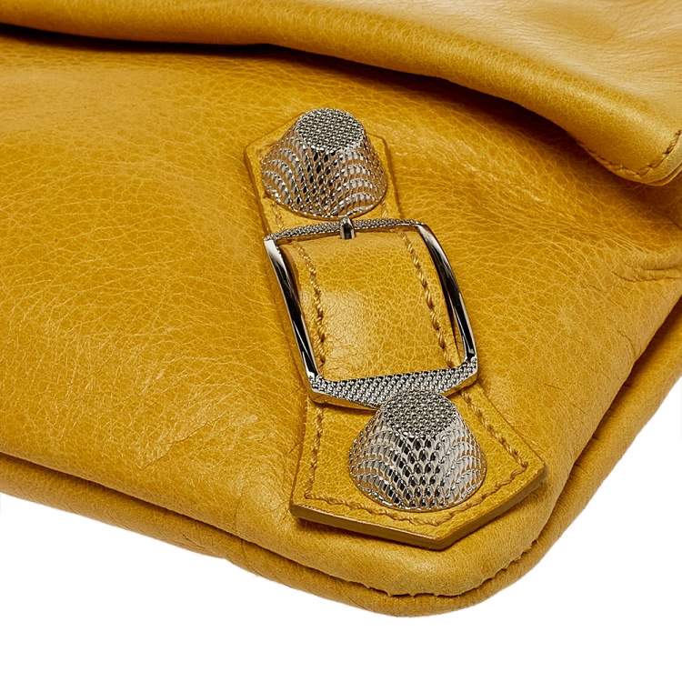 Pre Owned Balenciaga Yellow Leather Motocross Giant 21 Envelope Clutch