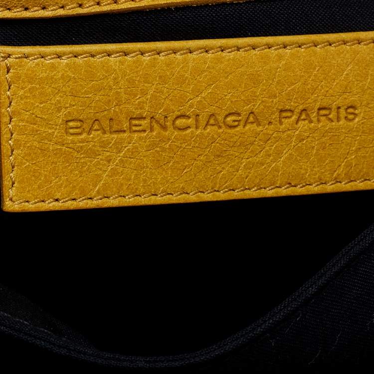 Pre Owned Balenciaga Yellow Leather Motocross Giant 21 Envelope Clutch