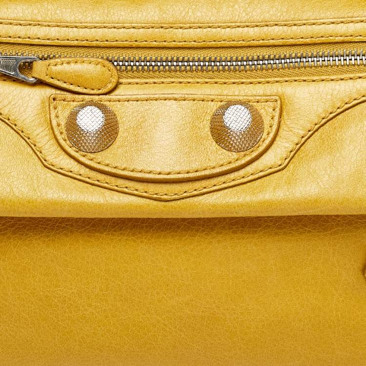 Pre Owned Balenciaga Yellow Leather Motocross Giant 21 Envelope Clutch
