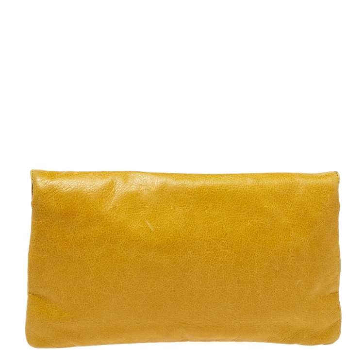 Pre Owned Balenciaga Yellow Leather Motocross Giant 21 Envelope Clutch