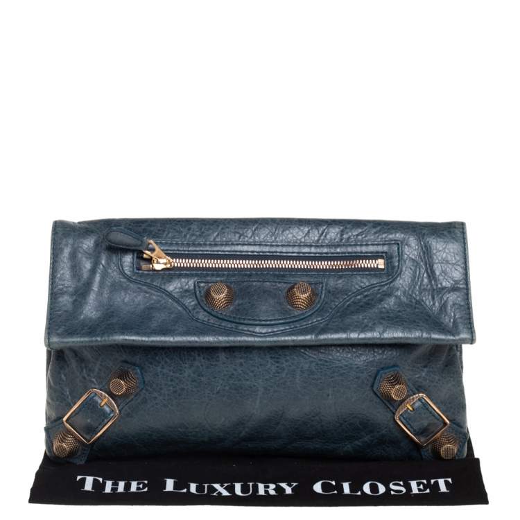 Pre Owned Balenciaga  Vert Menthe Leather Motocross Giant 21 Envelope Clutch