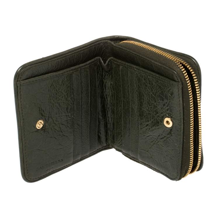 Green Leather Zip Around Compact Wallet Balenciaga TLC