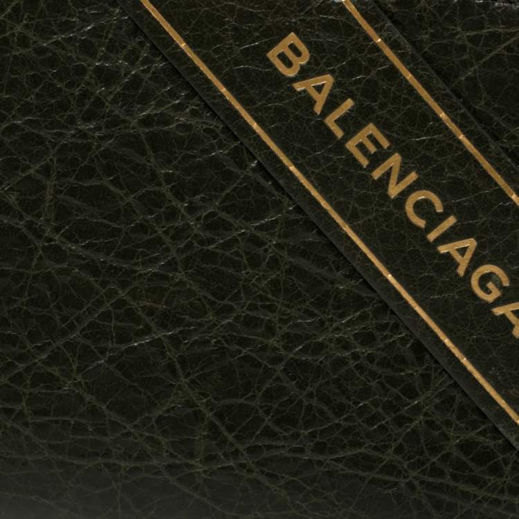 Pre Owned Balenciaga Green Leather Zip Around Compact Wallet