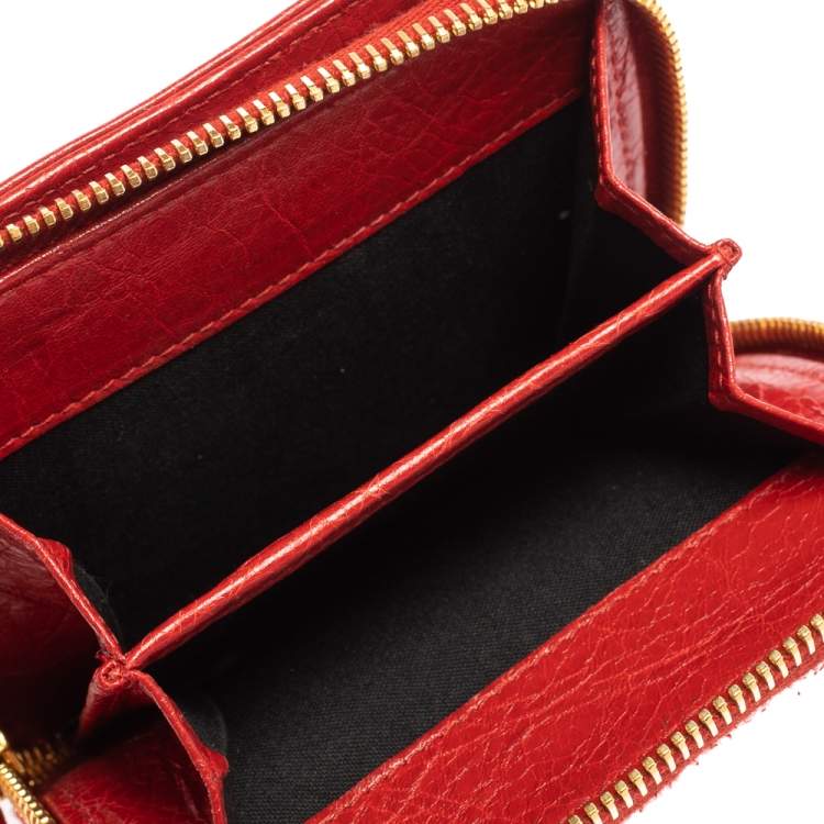 Pre Owned Balenciaga Rouge Groseille Leather Zip Around Compact Wallet