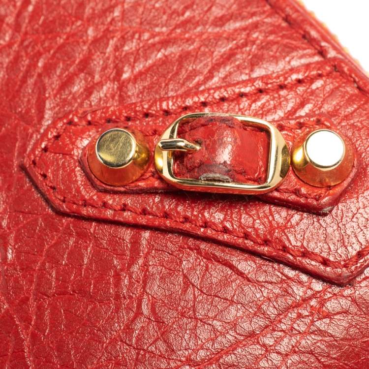 Pre Owned Balenciaga Rouge Groseille Leather Zip Around Compact Wallet