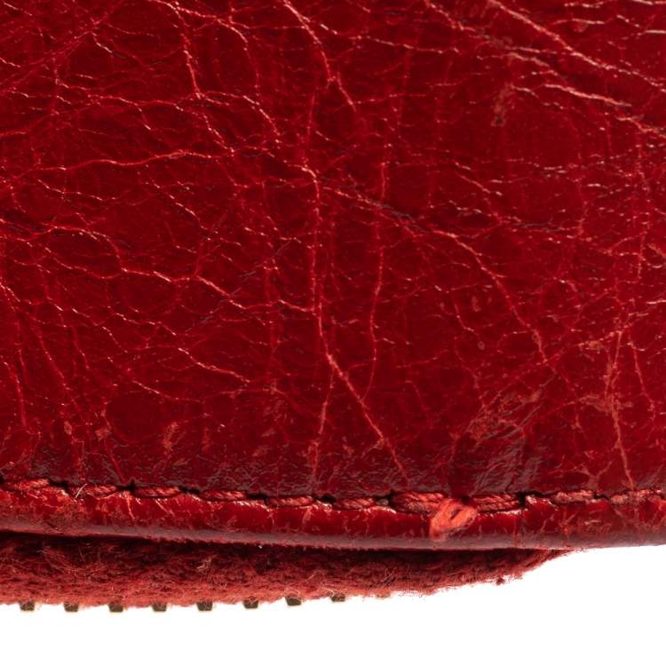 Pre Owned Balenciaga Rouge Groseille Leather Zip Around Compact Wallet