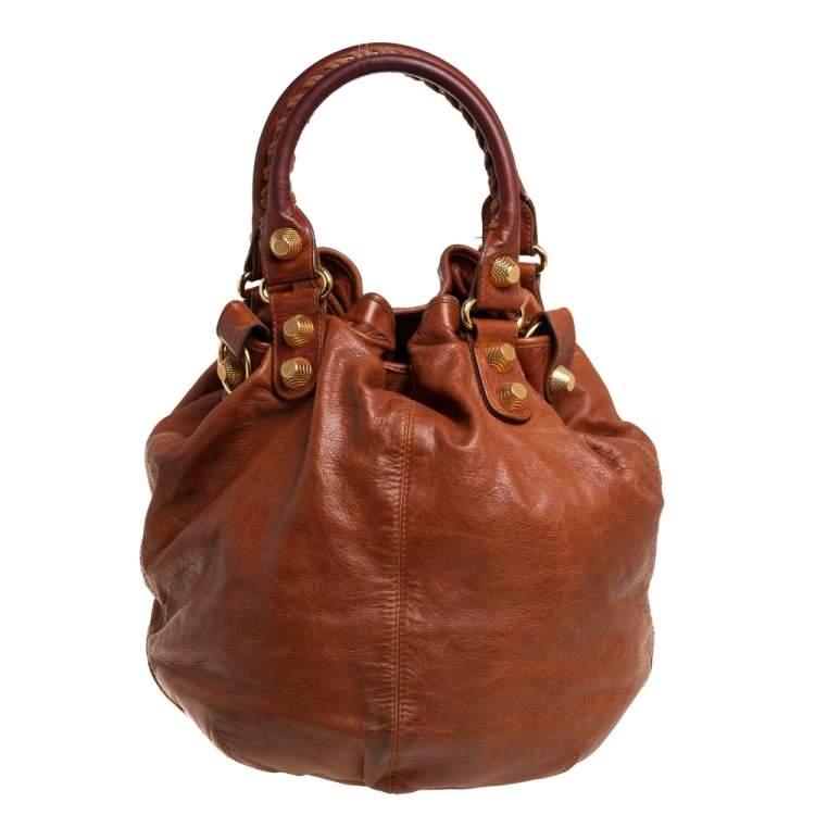 Pre Owned Balenciaga Brown Leather SGH Pompon Hobo