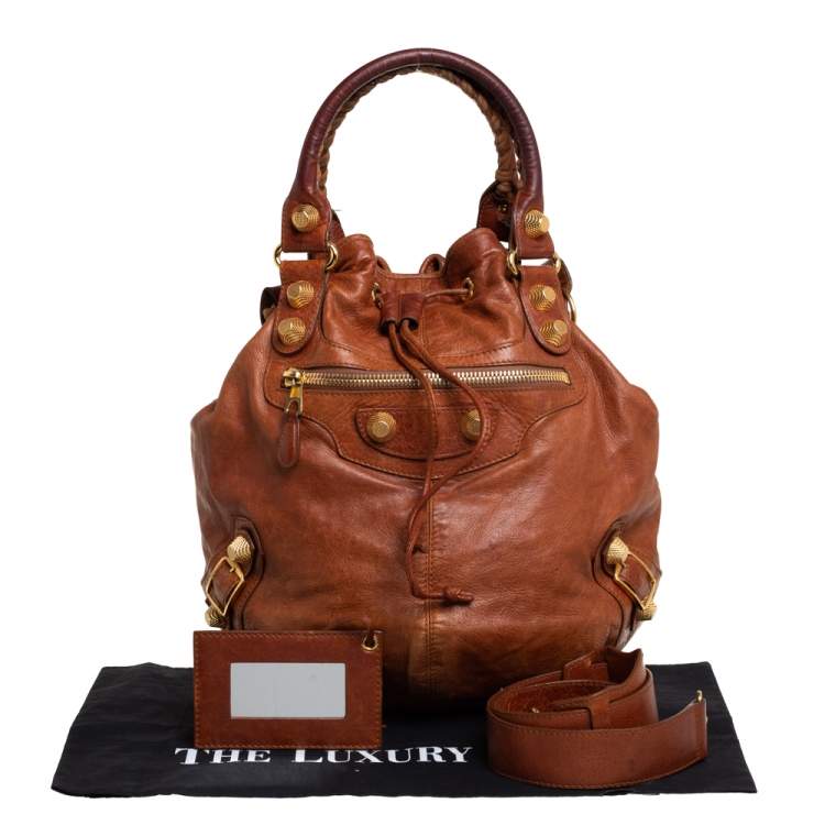 Pre Owned Balenciaga Brown Leather SGH Pompon Hobo