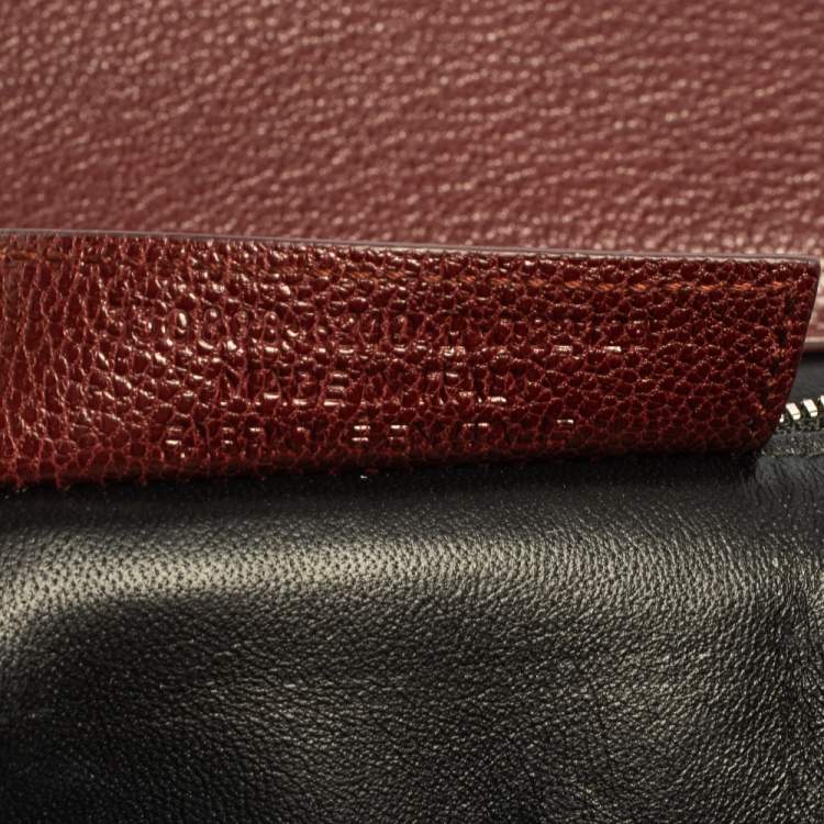 Pre Owned Balenciaga Maroon Leather and Ostrich Le Dix Cartable Top Handle Bag