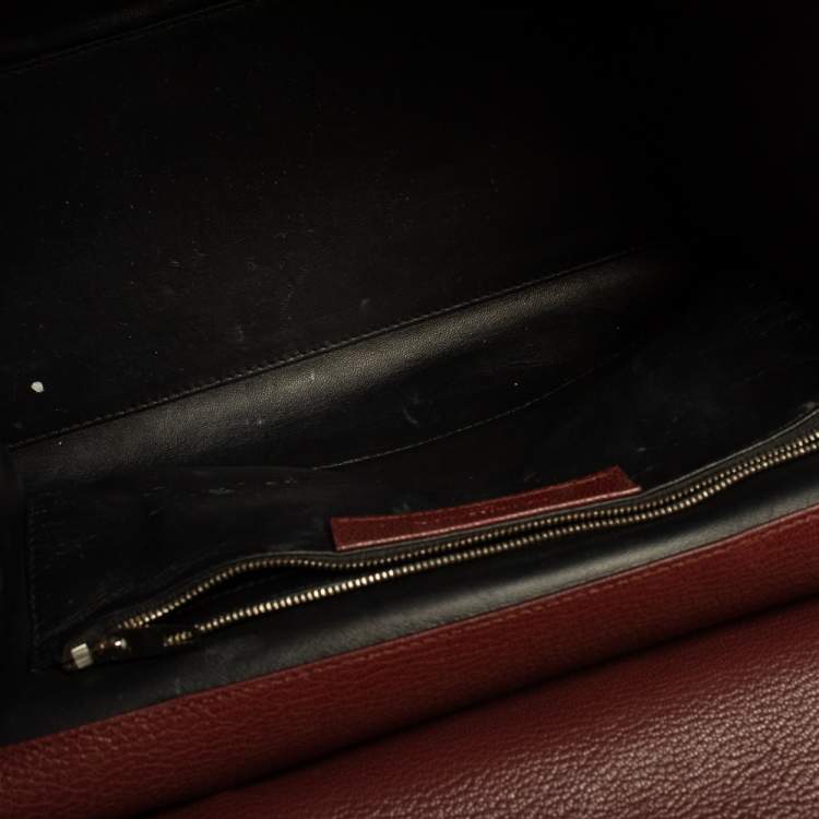 Pre Owned Balenciaga Maroon Leather and Ostrich Le Dix Cartable Top Handle Bag