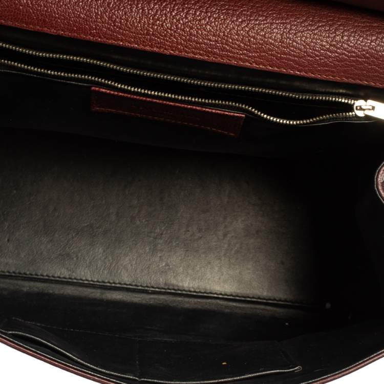 Pre Owned Balenciaga Maroon Leather and Ostrich Le Dix Cartable Top Handle Bag