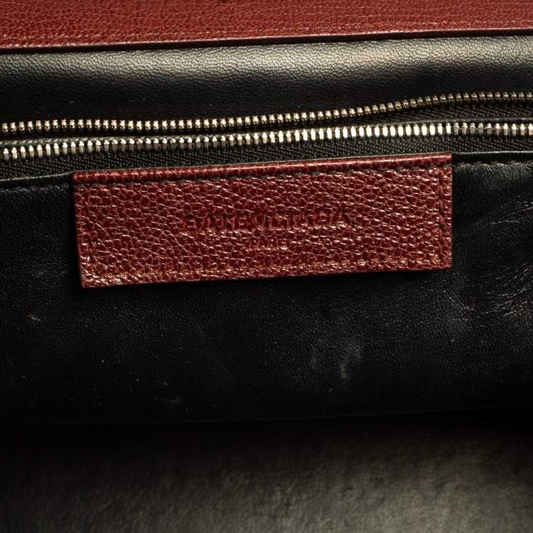 Pre Owned Balenciaga Maroon Leather and Ostrich Le Dix Cartable Top Handle Bag