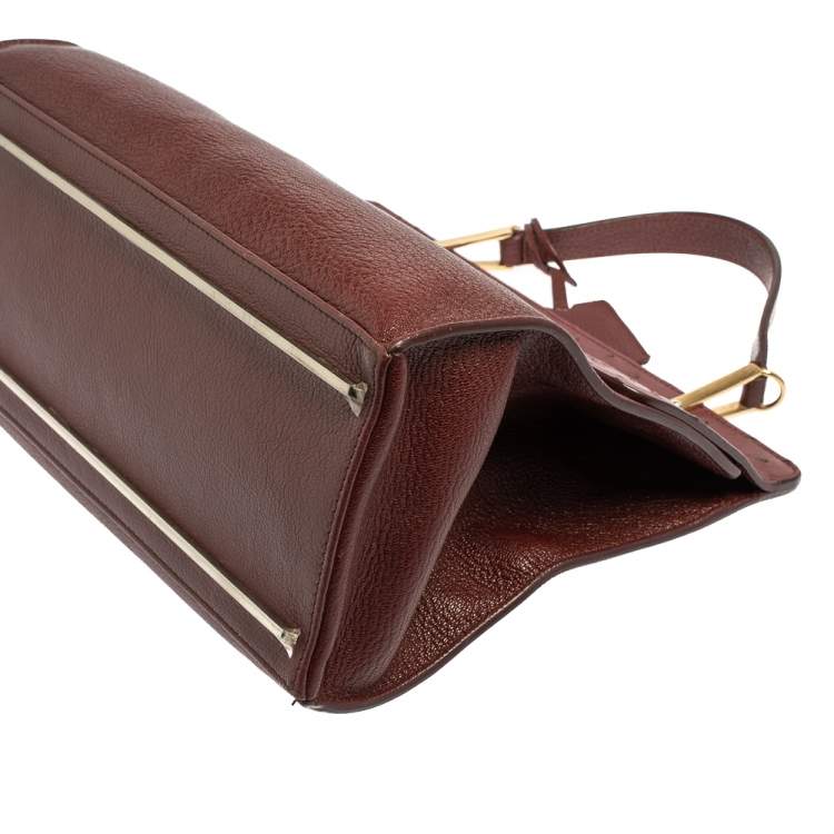 Pre Owned Balenciaga Maroon Leather and Ostrich Le Dix Cartable Top Handle Bag