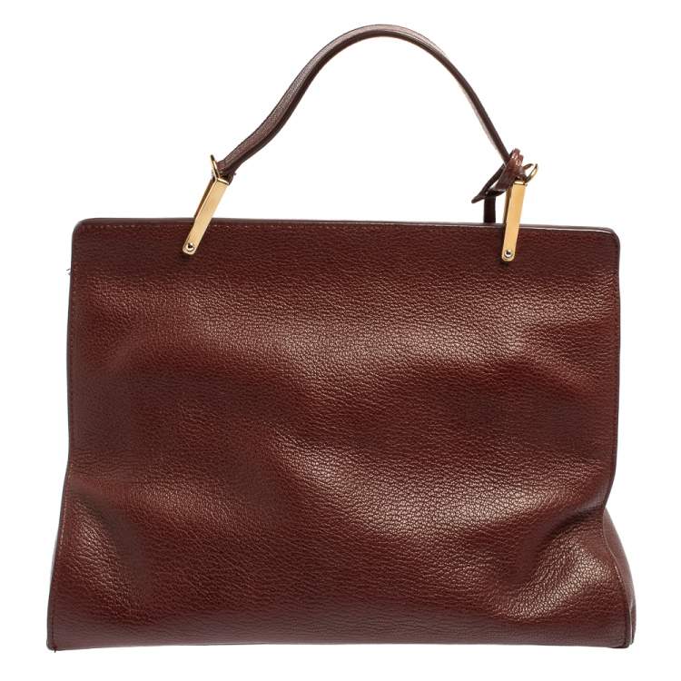 Pre Owned Balenciaga Maroon Leather and Ostrich Le Dix Cartable Top Handle Bag