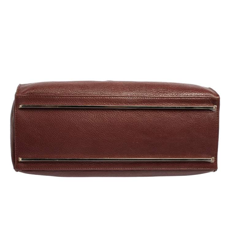 Pre Owned Balenciaga Maroon Leather and Ostrich Le Dix Cartable Top Handle Bag