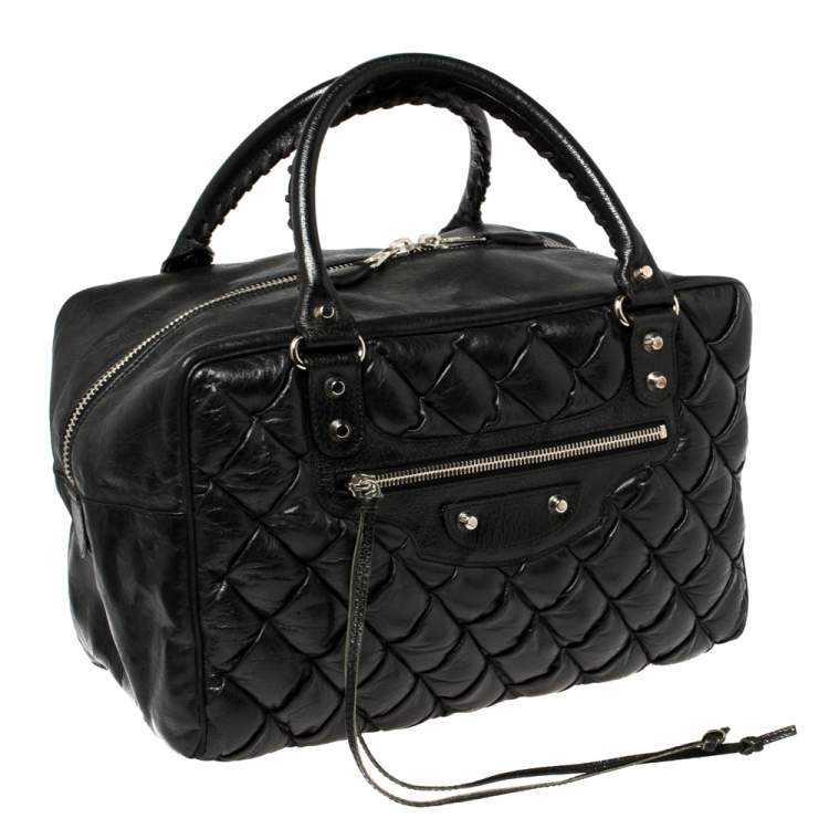 Pre Owned Balenciaga Black Matelassé Leather RH MM Bag