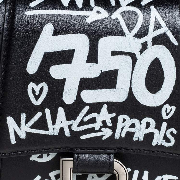 Pre Owned Balenciaga Black Leather Graffiti Hourglass Belt Bag
