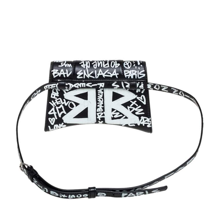 Pre Owned Balenciaga Black Leather Graffiti Hourglass Belt Bag