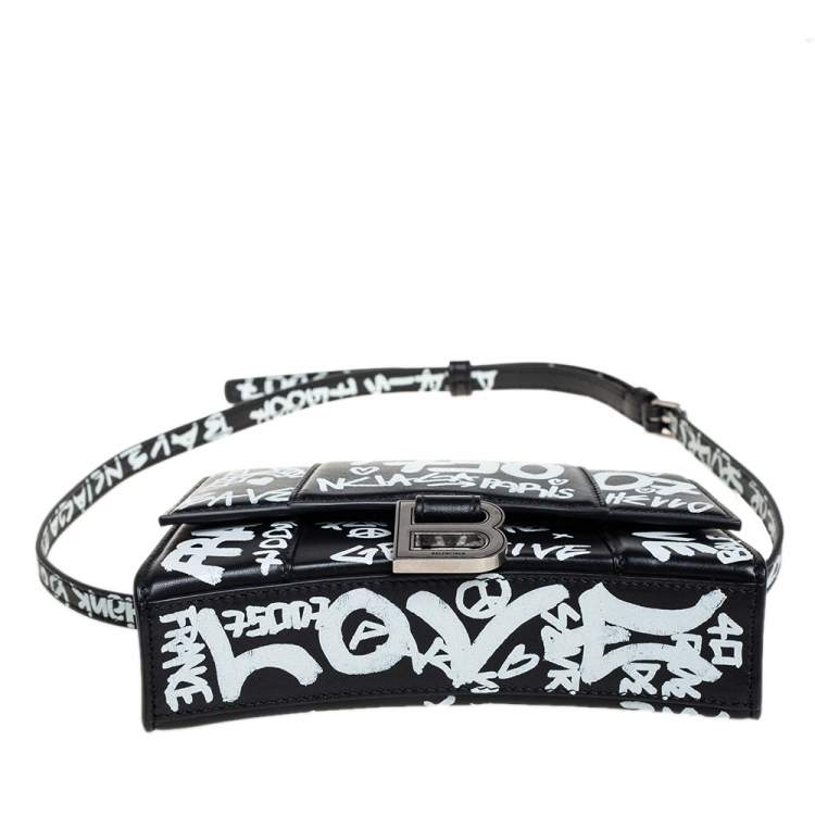 Pre Owned Balenciaga Black Leather Graffiti Hourglass Belt Bag