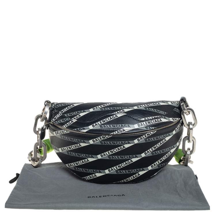 Pre Owned Balenciaga Black/White Leather XS Souvenir Bike Chain Bag