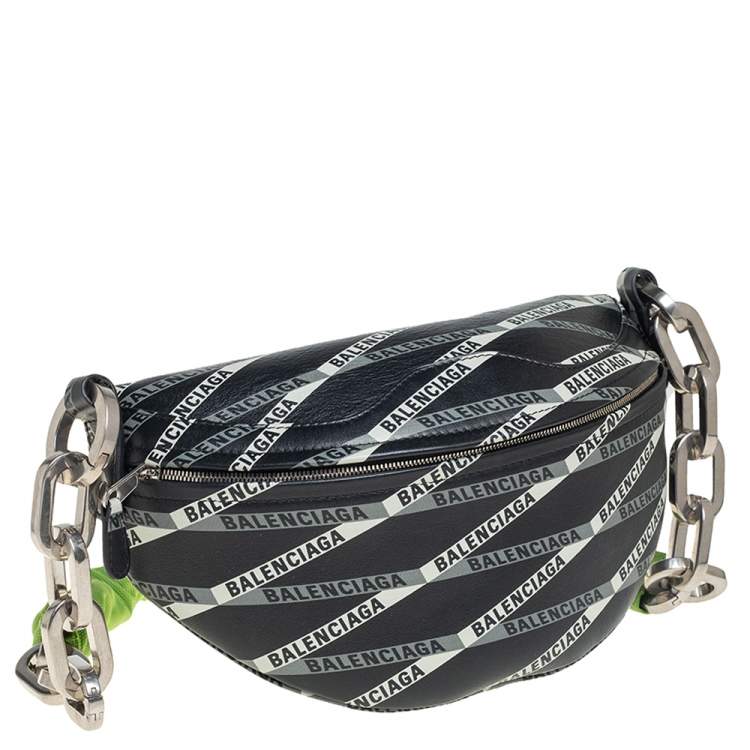 Pre Owned Balenciaga Black/White Leather XS Souvenir Bike Chain Bag