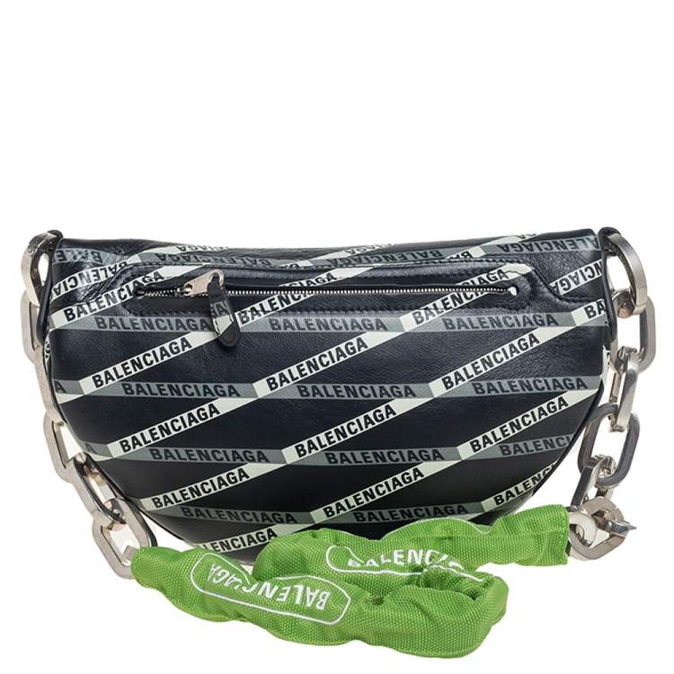Pre Owned Balenciaga Black/White Leather XS Souvenir Bike Chain Bag