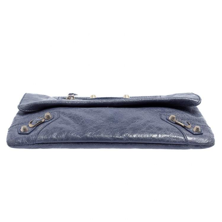 Pre Owned Balenciaga Bleu Glacier Leather Motocross SH Envelope Clutch