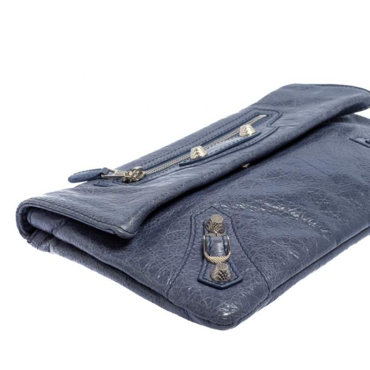 Pre Owned Balenciaga Bleu Glacier Leather Motocross SH Envelope Clutch