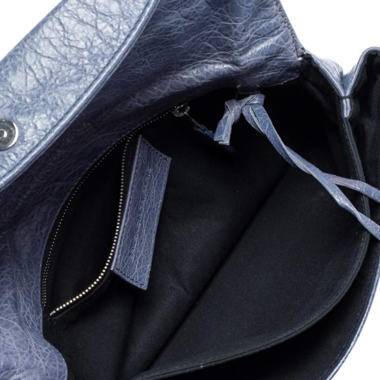 Pre Owned Balenciaga Bleu Glacier Leather Motocross SH Envelope Clutch