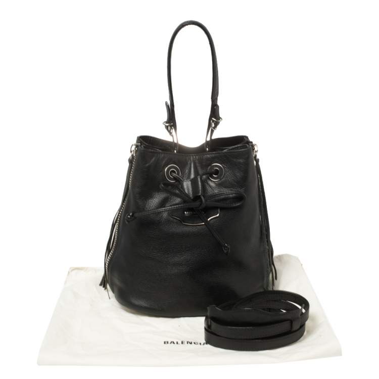 Pre Owned Balenciaga Black Soft Leather Papier Plate Bucket Bag