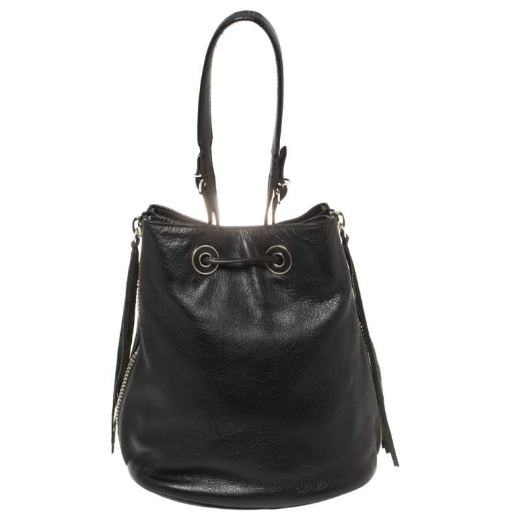 Pre Owned Balenciaga Black Soft Leather Papier Plate Bucket Bag