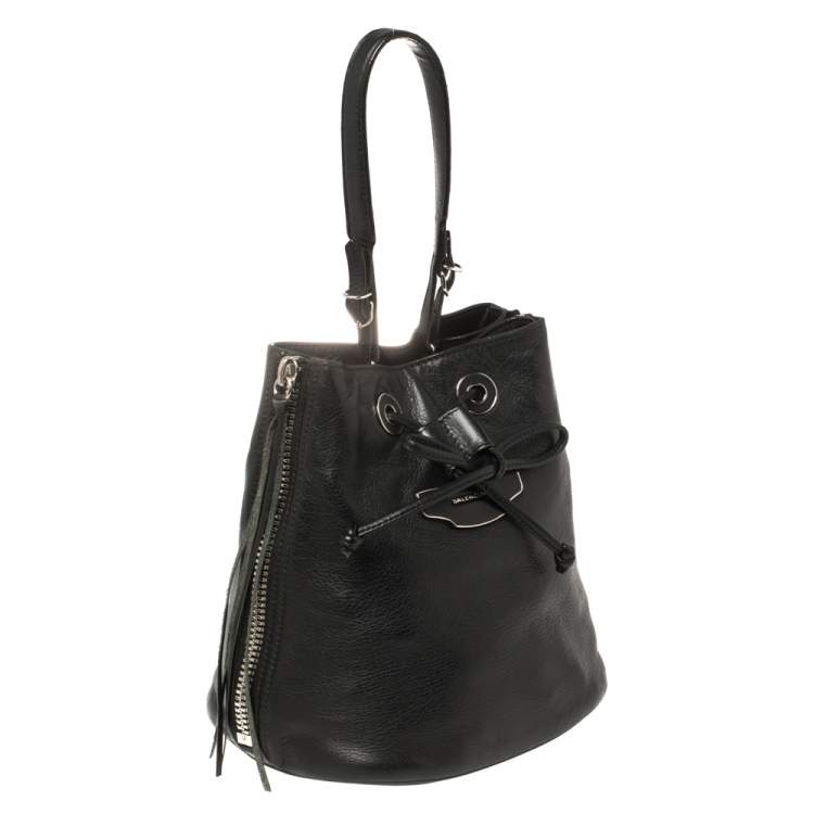 Pre Owned Balenciaga Black Soft Leather Papier Plate Bucket Bag
