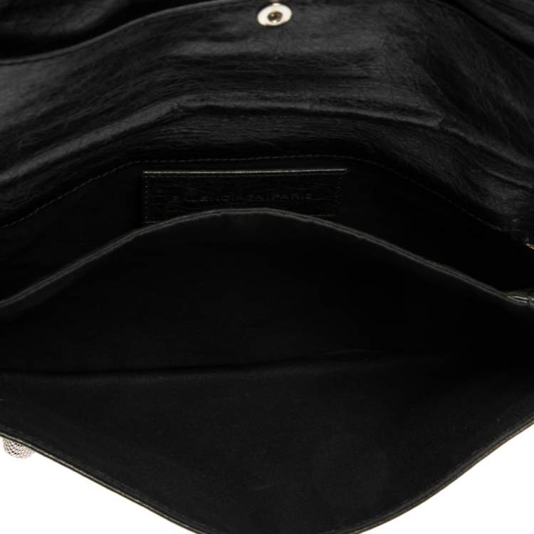 Pre Owned Balenciaga Black Leather Motocross Giant 21 Envelope Clutch