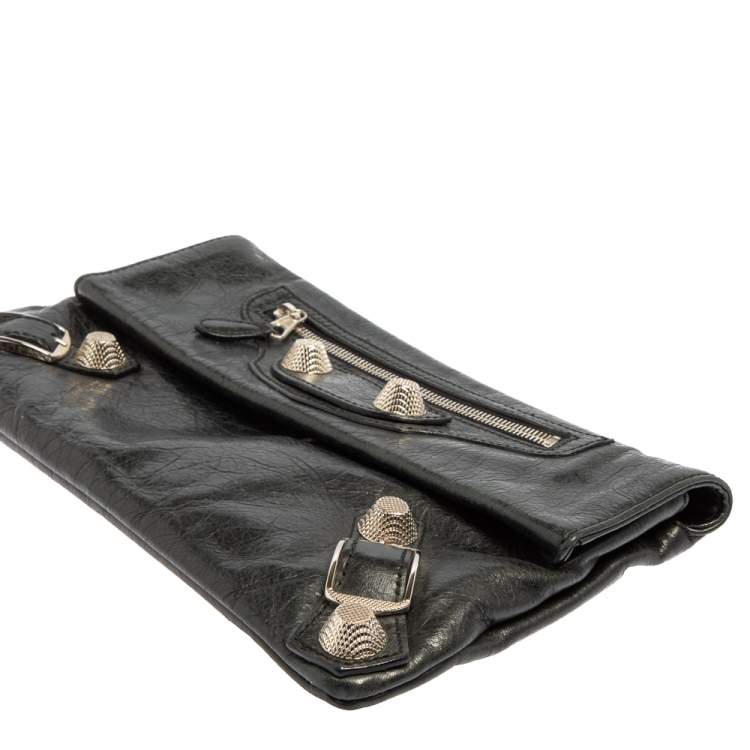 Pre Owned Balenciaga Black Leather Motocross Giant 21 Envelope Clutch
