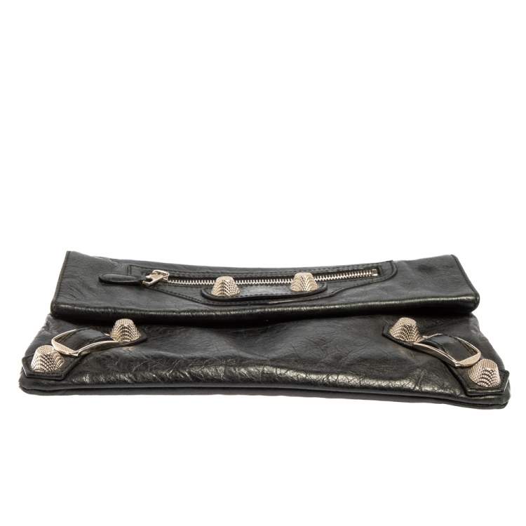 Pre Owned Balenciaga Black Leather Motocross Giant 21 Envelope Clutch