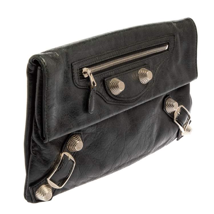 Pre Owned Balenciaga Black Leather Motocross Giant 21 Envelope Clutch