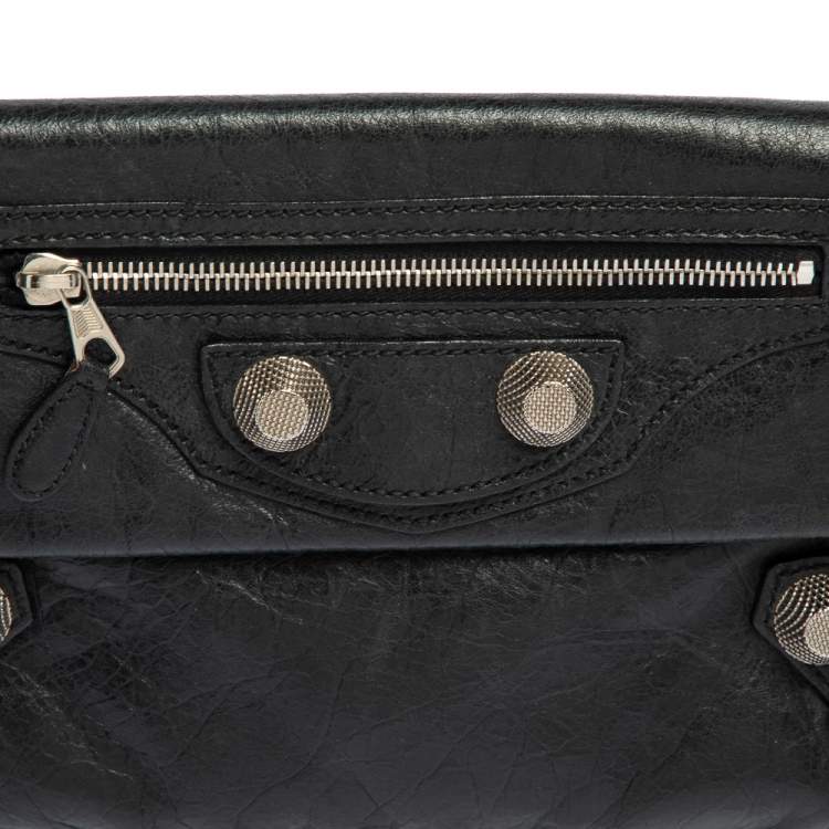 Pre Owned Balenciaga Black Leather Motocross Giant 21 Envelope Clutch