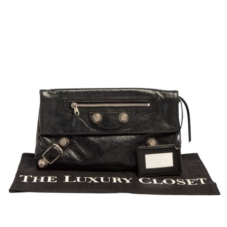 Pre Owned Balenciaga Black Leather Motocross Giant 21 Envelope Clutch
