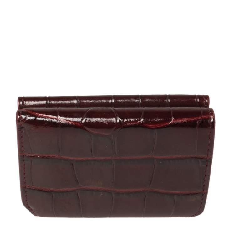 Pre Owned Balenciaga Burgundy Croc Embossed Leather Mini BB Wallet