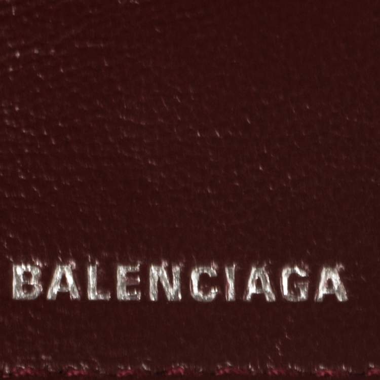 Pre Owned Balenciaga Burgundy Croc Embossed Leather Mini BB Wallet