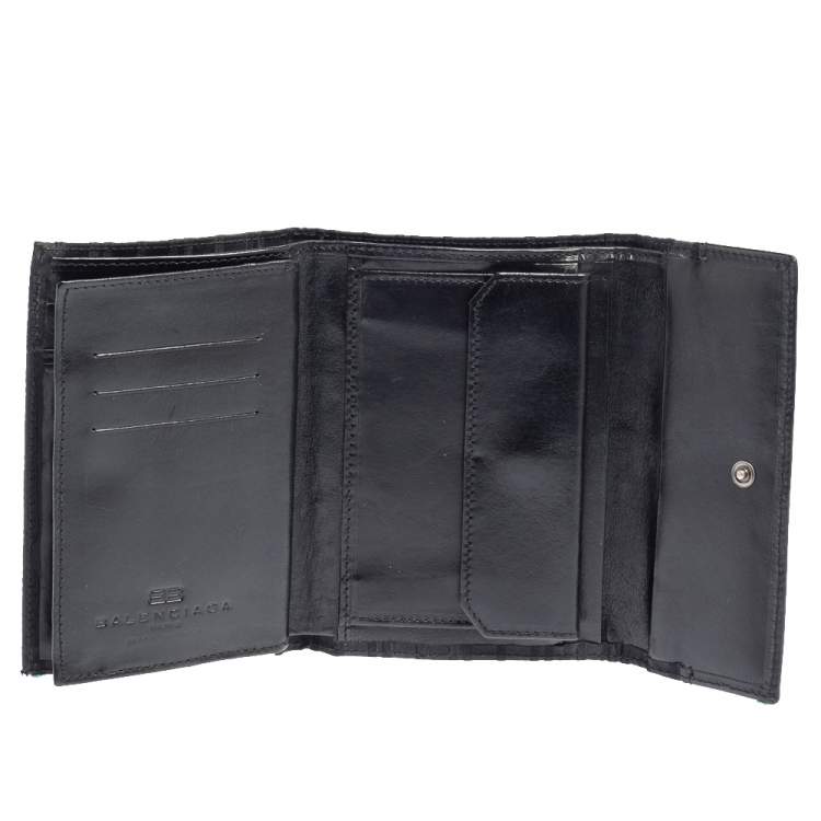 Pre Owned Balenciaga Black Monogram Nylon and Leather Trifold Wallet