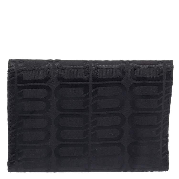 Pre Owned Balenciaga Black Monogram Nylon and Leather Trifold Wallet