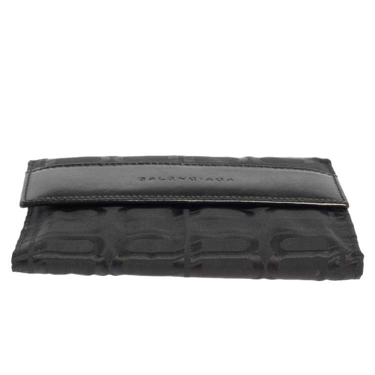 Pre Owned Balenciaga Black Monogram Nylon and Leather Trifold Wallet
