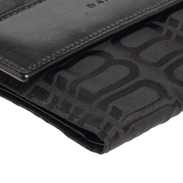 Pre Owned Balenciaga Black Monogram Nylon and Leather Trifold Wallet